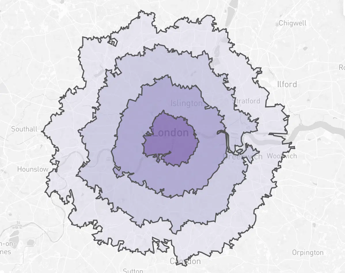 london cycling isochrone increments