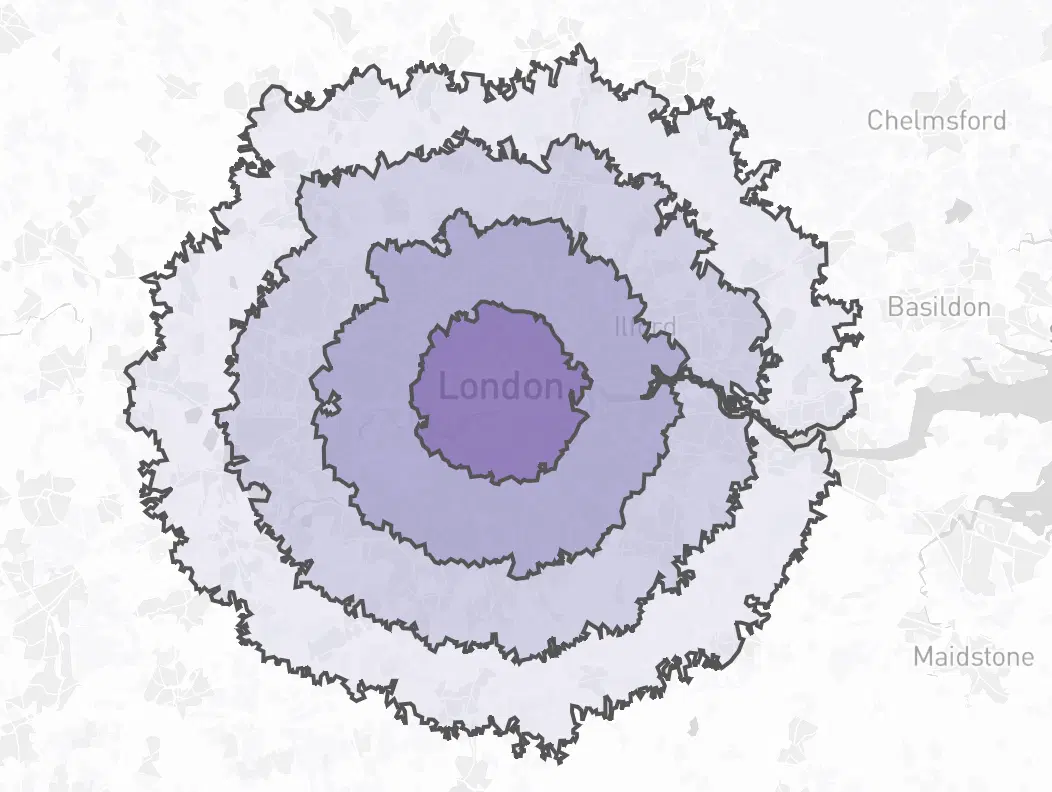 london cycling isodistance increments